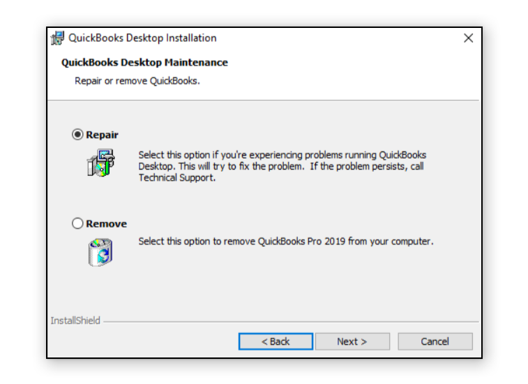 Repair QuickBooks Desktop. If won't start